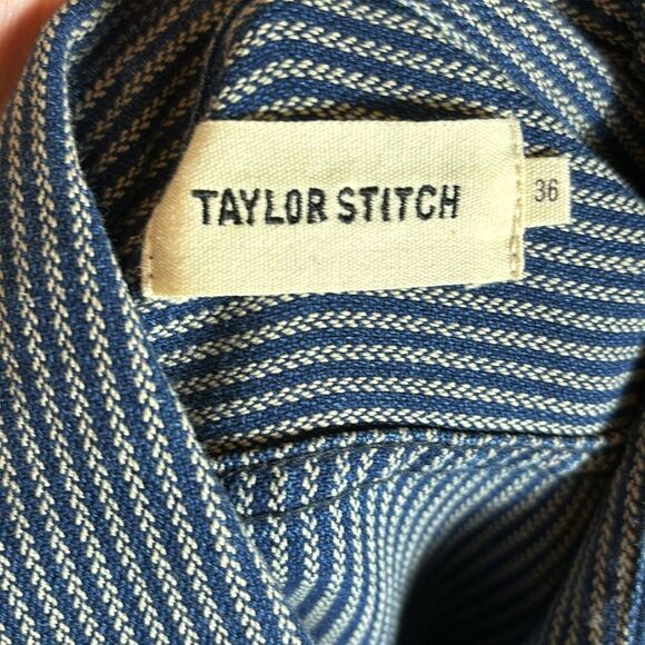 Taylor stitch men’s button down shirt blue cream patterned 36 organic cotton - Picture 5 of 7